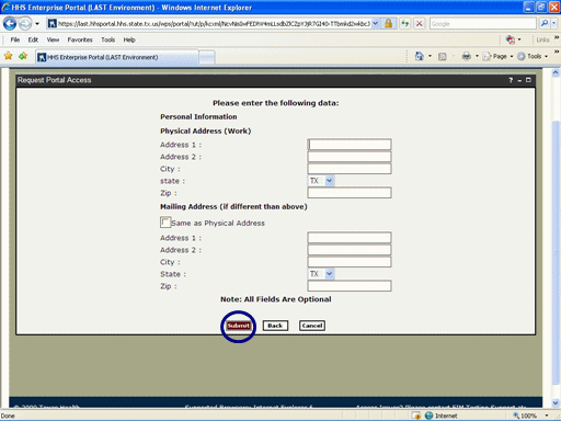Screenshot of Enter Address page